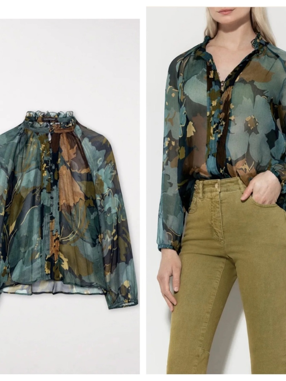 Luisa Cerano Pintuck Blouse with Flower Print
Retail $698